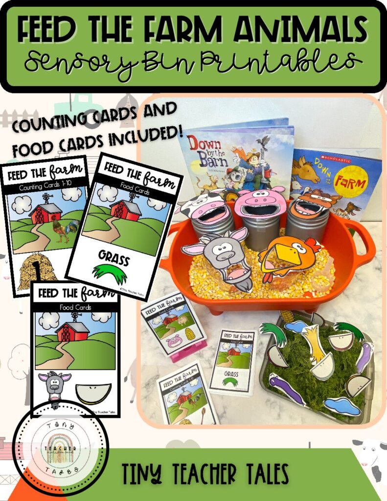 Feed the Farm Animals Sensory Bin Printables - Tiny Teacher Tales